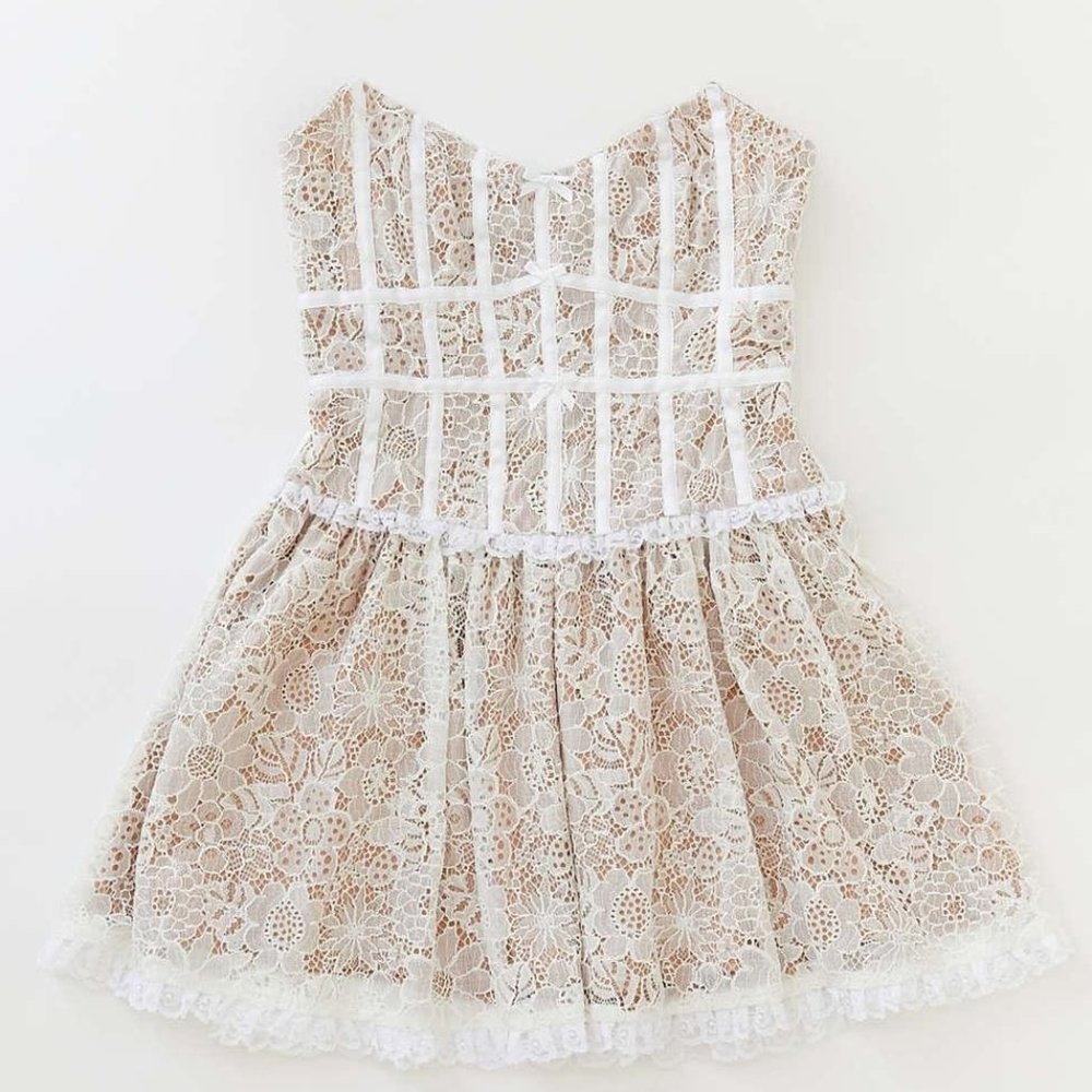 For Love & Lemon Jelena Lace Strapless Mini Dress, size Lace White & Nude - Picture 16 of 16